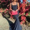 sleeveless, sexy back, front slit, navy, formal gown