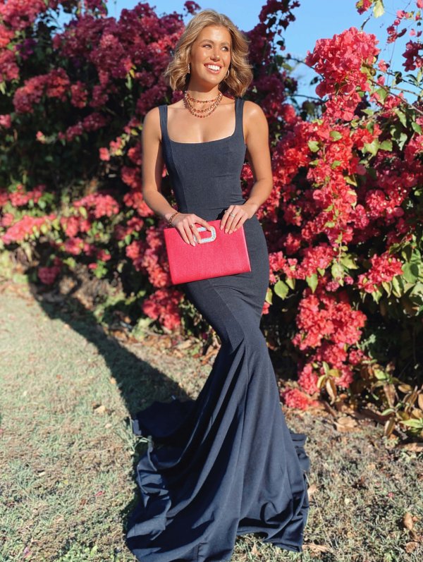 sleeveless, sexy back, front slit, navy, formal gown