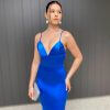 backless, low v neck, mermaid type, sexy, blue, formal gown