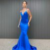 backless, low v neck, mermaid type, sexy, blue, formal gown