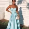tube type, ball gown, simple, lace up back, sky slue, formal gown