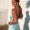 tube type, ball gown, simple, lace up back, sky slue, formal gown