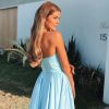 tube type, ball gown, simple, sky slue, formal gown