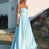 tube type, ball gown, simple, sky slue, formal gown