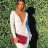 long sleeve, low v neck, body fit, white, formal gown