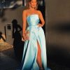 tube type, backless, with pocket, with slit, sexy, aqua blue, formal gown