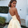 tube type, backless, with slit, glitter, ball gown, yellow, formal gown
