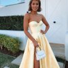 tube type, backless, with slit, glitter, ball gown, yellow, formal gown