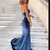 tube type, backless, sparkle, navy, body fit, formal gown