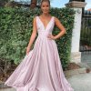 low v neck, low back, with pocket, ball gown, pink, formal gown