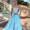 off shoulder, ball gown, sexy, blue, formal gown