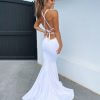 laced top, halter neckline, laced up back, sexy back, low back, mermaid type, white, formal gown