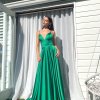 spaghetti strap, low v neck, with pockets, emerald ball gown