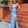 tube type, backless, with slit, glitter, ball gown, cornflower, formal gown