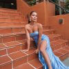 tube type, backless, with slit, glitter, ball gown, cornflower, formal gown