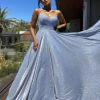 sleeveless, glitter, ball gown, light blue, jadore, formal gown
