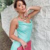 plunging neckline, lace up back, low back, seafoam, formal gown