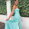 tube type, backless, with slit, glitter, ball gown, seafoam, formal gown
