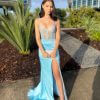 sleeveless, tube type, sexy back, lace up back, with slit, sky blue, formal gown