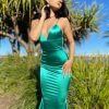 backless, low v neck, mermaid type, sexy, emerald, formal gown