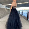 corset top, tulle gown, tube type, lace up back, black, formal gown