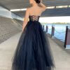 corset top, tulle gown, tube type, lace up back, black, formal gown