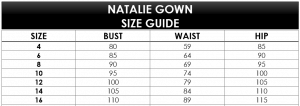 NATALIE GOWN SIZE GUIDE