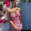 mermaid type, body fit, sexy back, sequin, pink, formal gown