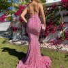 mermaid type, body fit, sexy back, sequin, pink, formal gown