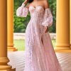 off shoulder, mid sleeve, high slit, ball gown, floral, sherri hill, formal gown