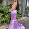 mermaid type, body fit, sexy back, lilac, formal gown