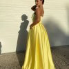 tube type, backless, with pocket, with slit, sexy, yellow, formal gown