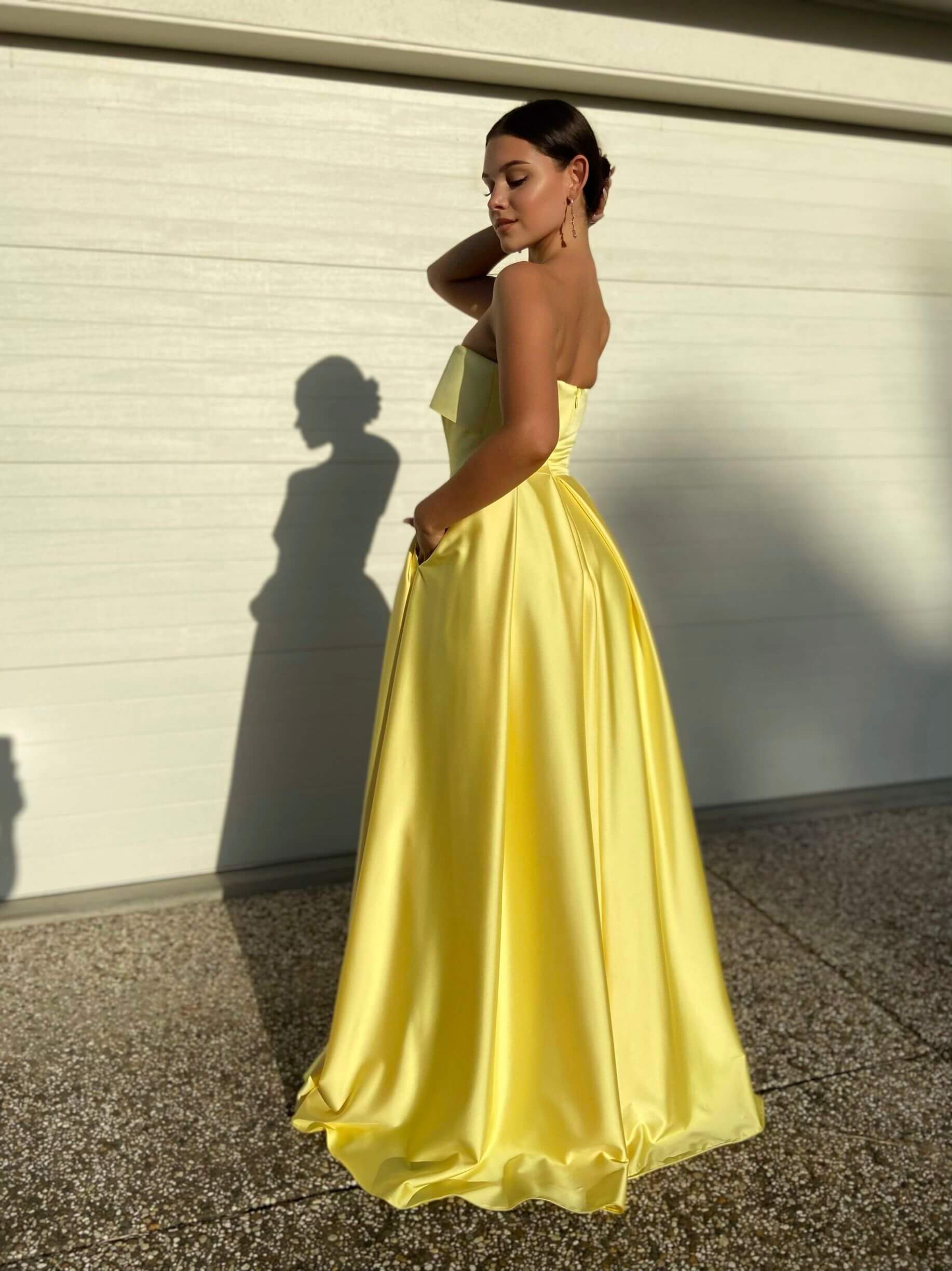 A Line V Neck Two Pieces Lace Top Yellow Prom Dress, Two Pieces Yellow –  abcprom