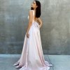 sleeveless, low back, with ribbon, with high slit, sexy, antique pink, formal gown