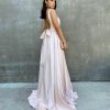 sleeveless, low back, with ribbon, with high slit, sexy, antique pink, formal gown