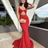 sexy, unique, mermaid cut, red, formal gown