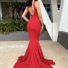 sexy, unique, mermaid cut, red, formal gown
