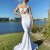 sexy, unique, mermaid cut, white, formal gown
