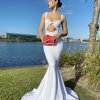 sexy, unique, mermaid cut, white, formal gown