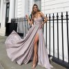 off shoulder, lace up back, with slit, sexy, glitter, nude, jadore, formal gown