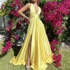 TIE UP FORMAL DRESS SLIT AND SPLIT AND POCKETS AND FULL SKIRT BALL GOWN