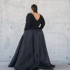 full sleeve, low v neck, with high slit, with pocket, black, formal gown