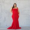 sleeveless, body con, mermaid type, red, formal gown