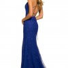 Leaf lace gown with plunging deep V neckline, lace up back, and skirt slit