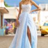 Sequin lace ballgown with lace up back and slit