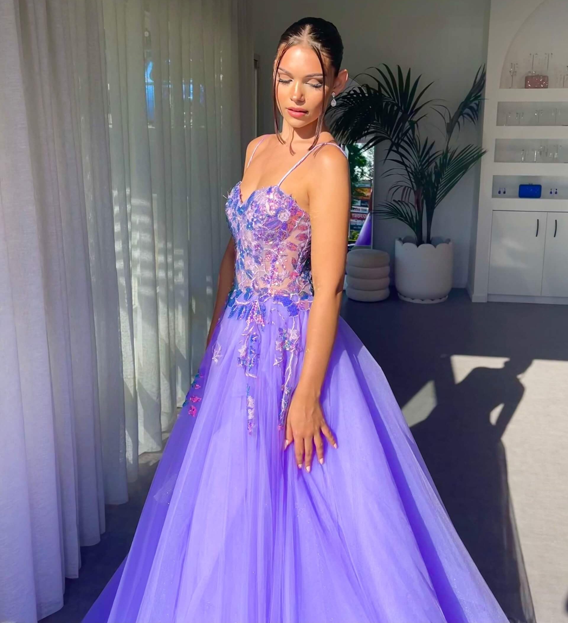 Off the Shoulder Purple Lace Prom Dresses, Off Shoulder Purple Lace Fo -  shegown