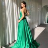 tube type with low v-neck, lace up back and high slit formal gown