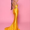 Tie up back, zipper at lower back, fully lined yellow jadore formal gown