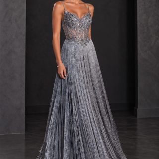 Dark Silver Fringe Gown In Studio Copy