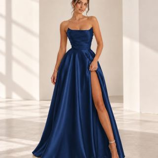 Noa Navy Classic Navy Satin Gown